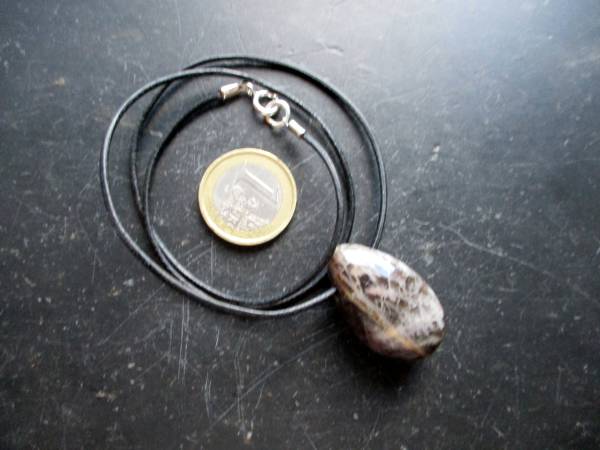 Kette, Lederband, Anhänger, Chevron Amethyst, dunkel, Tropfen, Unisex