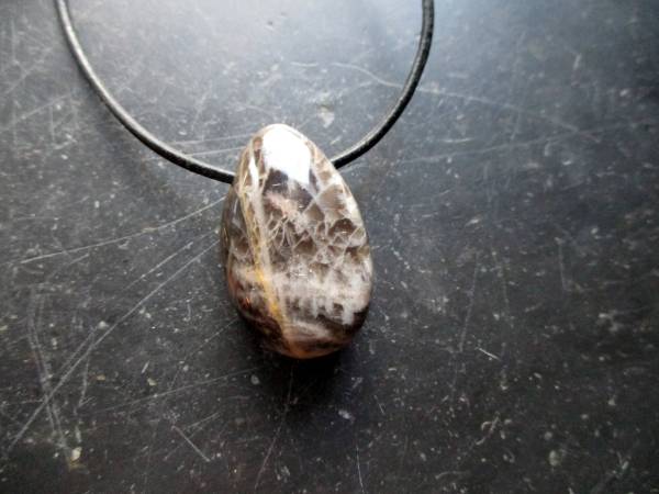 Kette, Lederband, Anhänger, Chevron Amethyst, dunkel, Tropfen, Unisex
