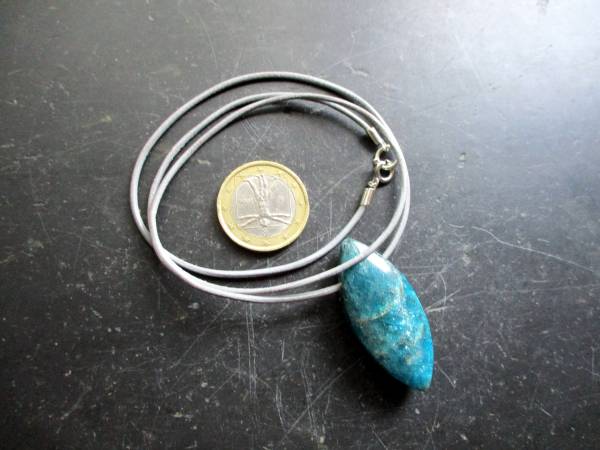 Lederband, Anhänger, Apatit, blau, Navette, Schmuck, Männer, Frauen