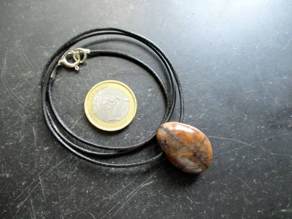 Kette, Lederband, Tigerauge, Chiastolith, braun, Kreuzstein, Schmuck Unisex