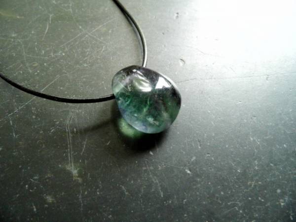 Kette, Lederband, Fluorit, Regenbogenfluorit, Tropfen, bunt, Unisex, Silber