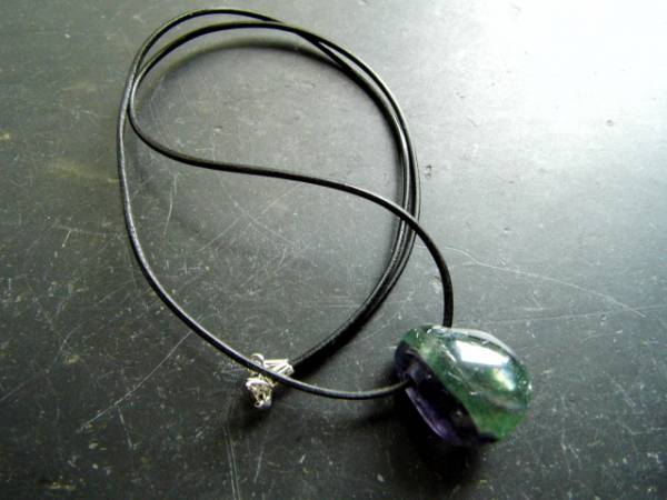 Kette, Lederband, Fluorit, Regenbogenfluorit, Tropfen, bunt, Unisex, Silber