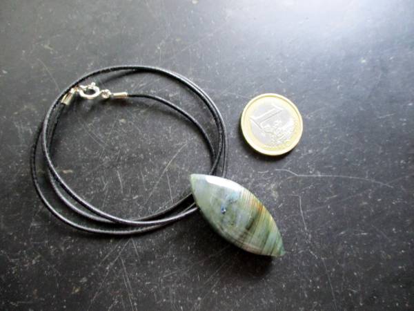 Anhänger, Navette, Labradorit, schillernd, Schmuck, Lederband, Silber