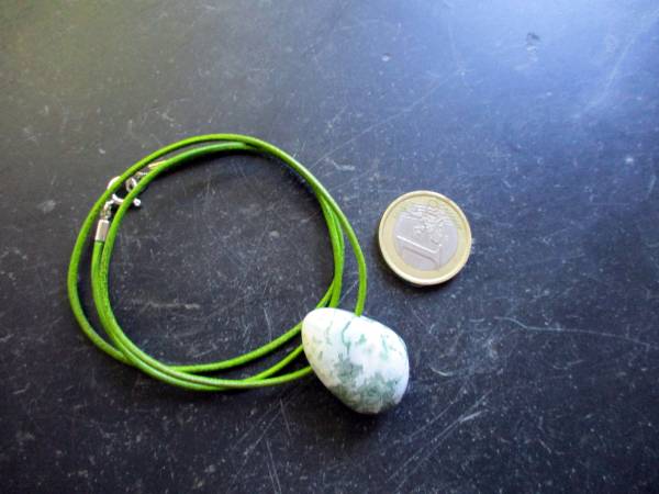 Anhänger, Kette, Moosacht, Tropfen, Lederband, Schmuck, Unisex