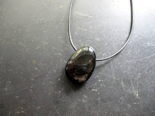 Kette, Anhänger, Obsidian, Goldobsidian, Steringsilber, Lederband, Unisex