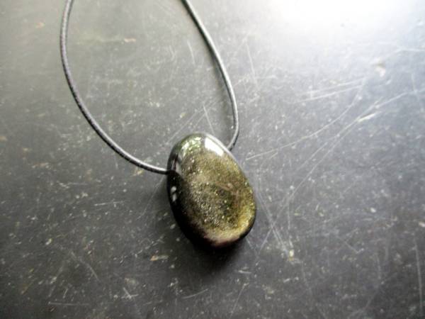 Kette, Anhänger, Obsidian, Goldobsidian, Steringsilber, Lederband, Unisex