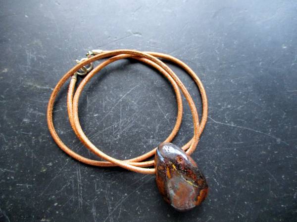 Anhänger, Opal, Tropfen, braun, Schmuck, Lederband, Silber, Unisex