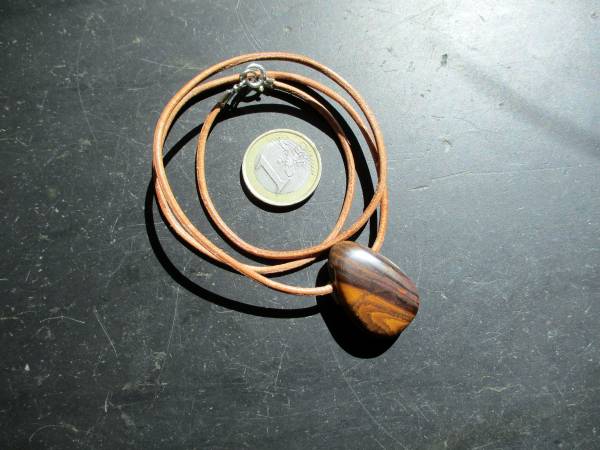 Kette, Anhänger, Lederband, Tropfen, Opal, braun, Schutz, Unisex