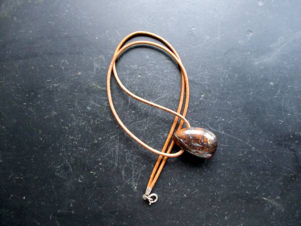 Anhänger, Opal, Tropfen, braun, Schmuck, Lederband, Silber, Unisex
