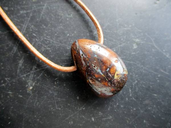 Anhänger, Opal, Tropfen, braun, Schmuck, Lederband, Silber, Unisex