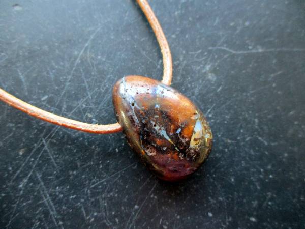 Anhänger, Opal, Tropfen, braun, Schmuck, Lederband, Silber, Unisex