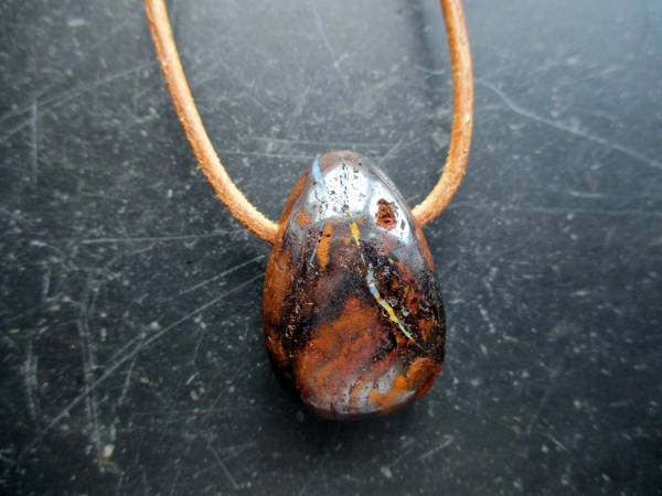 Anhänger, Opal, Tropfen, braun, Schmuck, Lederband, Silber, Unisex
