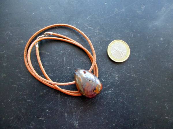 Anhänger, Opal, Tropfen, braun, Schmuck, Lederband, Silber, Unisex