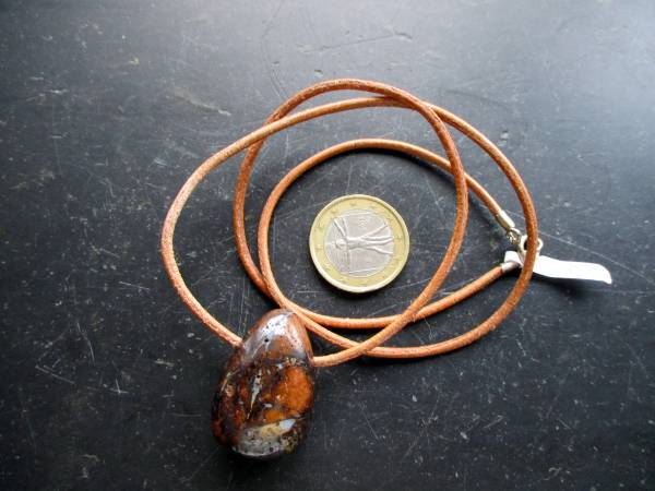 Anhänger, Opal, Tropfen, braun, Schmuck, Lederband, Silber, Unisex