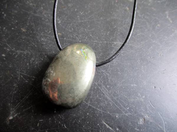 Kette, Lederband, Sterlingsilber, Tropfen, Pyrit, gold, bunt, Unisex