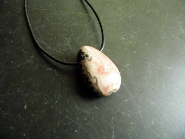 Kette, Lederband, Tropfen, Rhodochrosit, rosa, pink, Silber, Frauen, Männer, Unisex