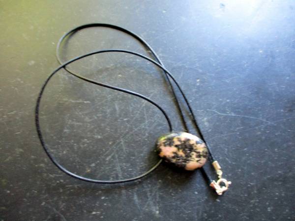 Kette, Lederband, Rhodonit, Tropfen, Anhänger,  Schmuck, Unisex
