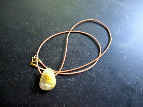 Kette, Anhänger, Lederband, Rutilquarz, Tropfen, Schmuck, Silber