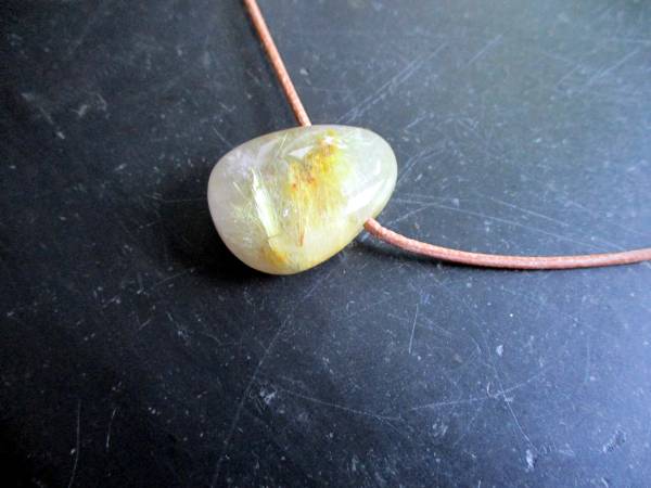 Kette, Anhänger, Lederband, Rutilquarz, Tropfen, Schmuck, Silber