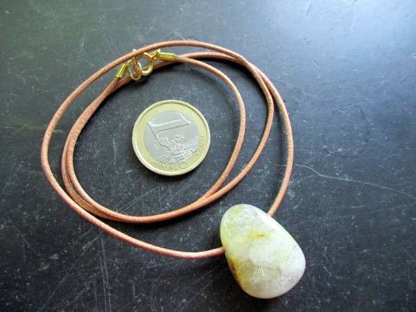 Kette, Anhänger, Lederband, Rutilquarz, Tropfen, Schmuck, Silber