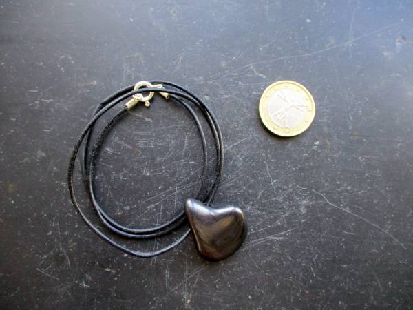Kette, Anhänger, Lederband, Tropfen, Schungit, schwarz, Silber, Unisex
