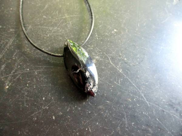 Kette, Lederband, Anhänger, Turmalin, Navette, schwarz, Unisex