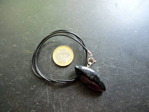Kette, Lederband, Anhänger, Turmalin, Navette, schwarz, Unisex