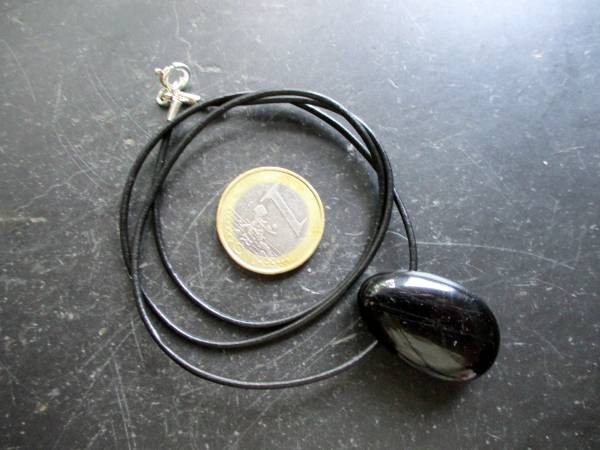 Kette, Lederband, Anhänger, Turmalin, Tropfen, schwarz, Unisex