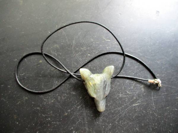 Kette, Lederband, Wolf, Labradorit, Sterlingsilber, Krafttier, Unisex