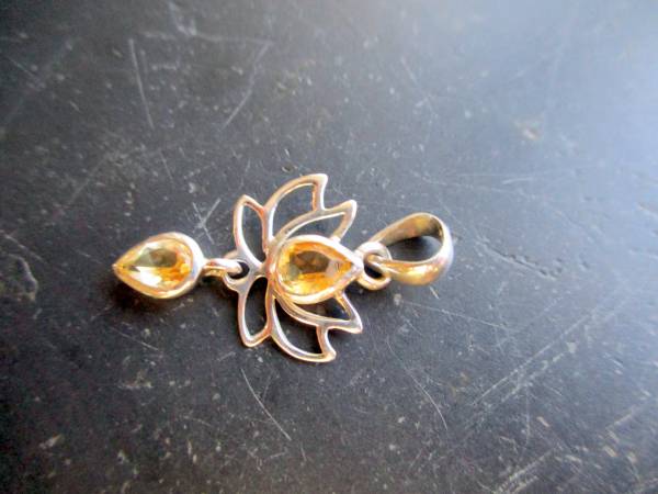 Anhänger, Sterlingsilber, Lotus, Citrin, facettiert, Erkenntnis, Blume, Mädchen, Frauen