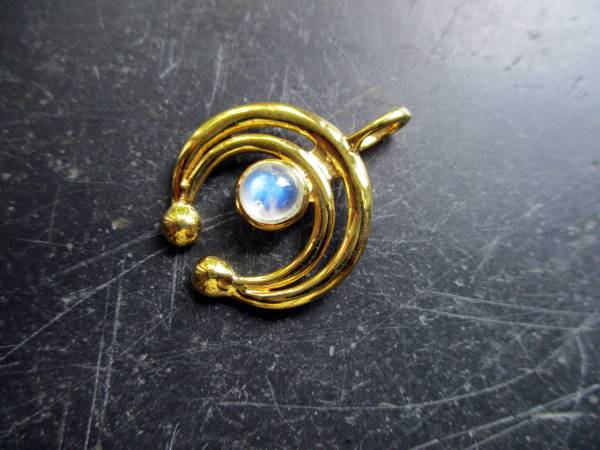 Anhänger, Mond, Sterlingsilber, vergoldet, Lunula, Mondstein, Schmuck, Frauen