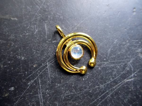 Anhänger, Mond, Sterlingsilber, vergoldet, Lunula, Mondstein, Schmuck, Frauen