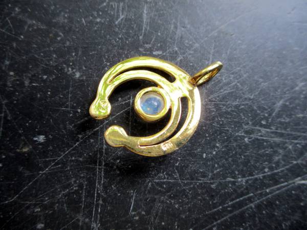 Anhänger, Mond, Sterlingsilber, vergoldet, Lunula, Mondstein, Schmuck, Frauen