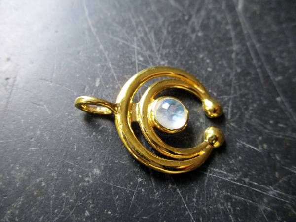 Anhänger, Mond, Sterlingsilber, vergoldet, Lunula, Mondstein, Schmuck, Frauen