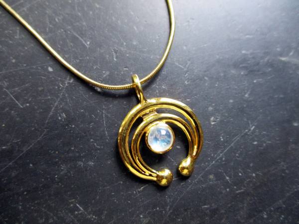 Anhänger, Mond, Sterlingsilber, vergoldet, Lunula, Mondstein, Schmuck, Frauen