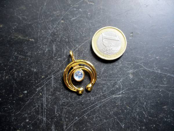 Anhänger, Mond, Sterlingsilber, vergoldet, Lunula, Mondstein, Schmuck, Frauen
