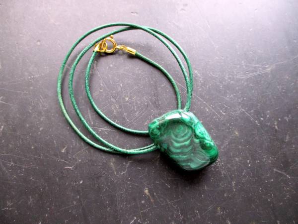 Kette, Anhänger, Lederband, Tropfen, Malachit, grün, Silber, Unisex