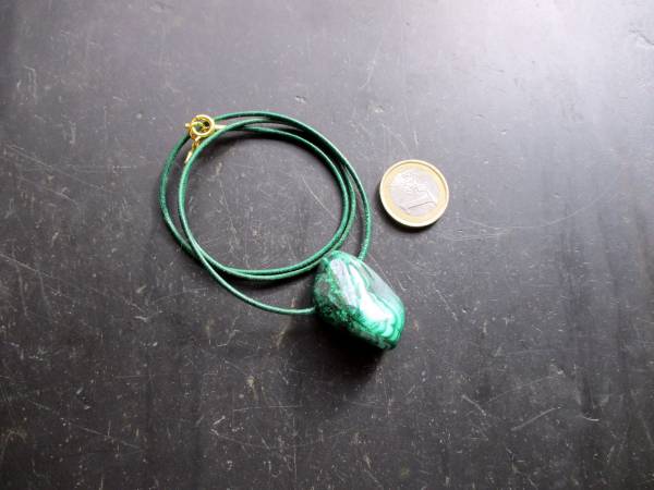 Kette, Anhänger, Lederband, Tropfen, Malachit, grün, Silber, Unisex