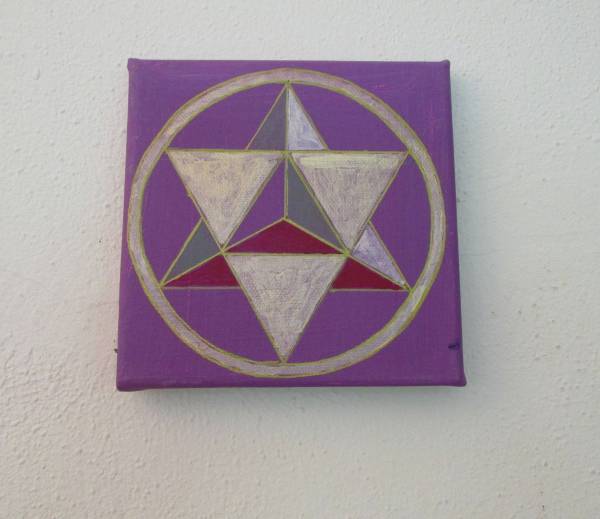Symbolbild, Acryl, Leinwand, Malerei, Merkaba, 15 x 15, handgemalt, lila, gold