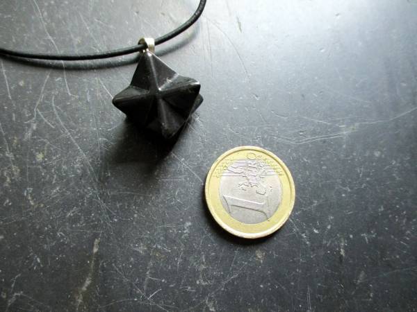 Kette, Lederband, Anhänger, Merkaba, Schungit, schwarz, Unisex