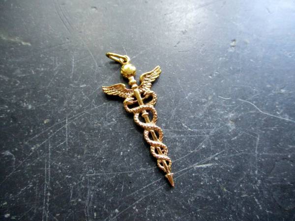 Anhänger, Merkurstab, Caduceus, Sterlingsilber, vergoldet, Stab, Unisex