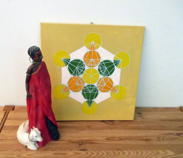 Leinwand, Bild, Acryl, Symbolbild, Metatron, handgemalt, 40 x 40, gelb