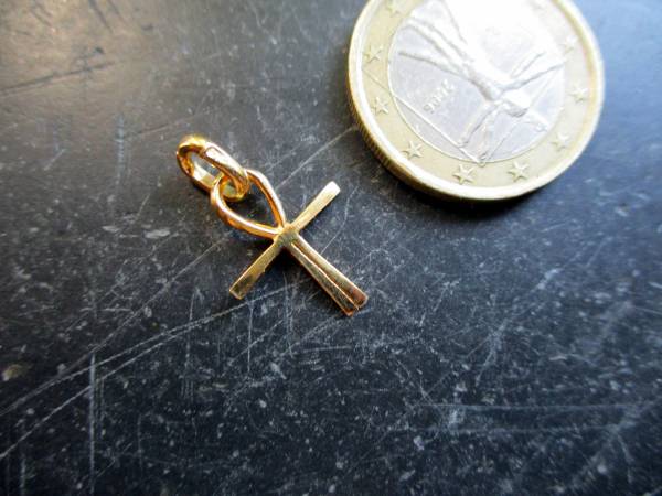 Anhänger, Kreuz, Atlantiskreuz, Ankh, Sterlingsilber, mini, vergoldet