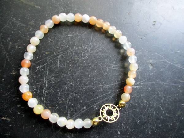 Armband, Symbolarmband, Mondstein, Sonne, Silber, vergoldet, Schmuck