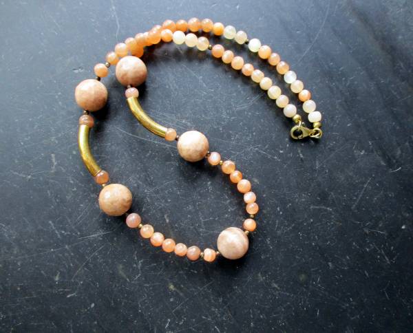 Kette, Mondstein, beige, facettiert, Sterlingsilber, vergoldet, Schmuck, Frauen