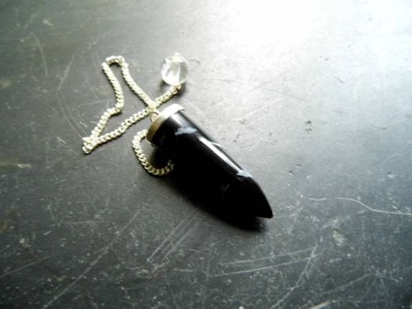 Pendel, Spitzpendel, Obsidian, Schneeflockenobsidian, Silber, schwarz, Magie, Wicca