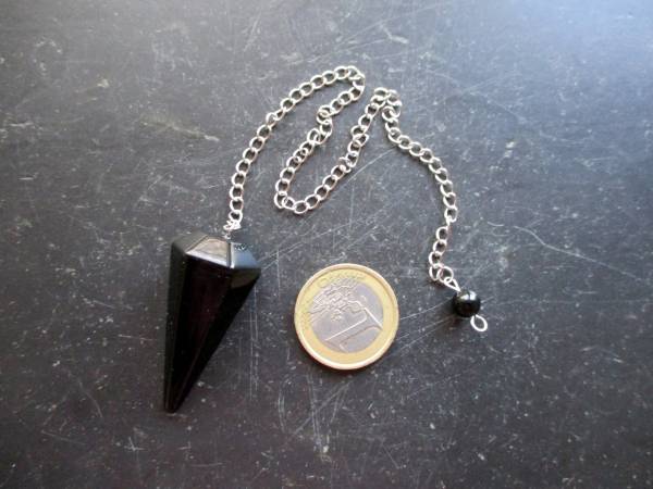 Pendel, Obsidian, Metall, Spitzpendel, facettiert, Wicca, Schamane