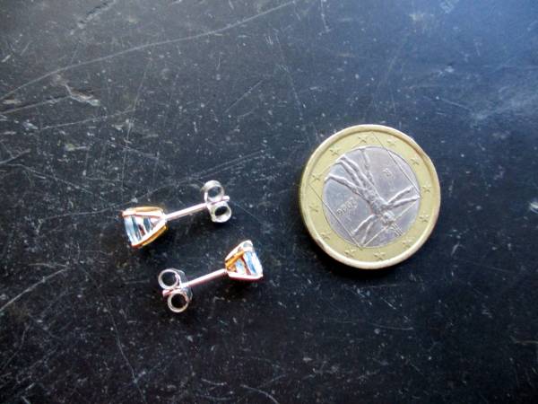 Ohrring, Ohrstecker, Sterlingsilber, teilweise vergoldet, Topas, blau, Schmuck, Frauen