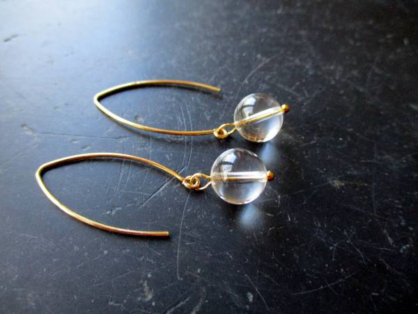 Ohrring, Ohrhänger, Sterlingsilber, vergoldet, Bergkristall, großer Haken, Schmuck, Frauen, Mädchen