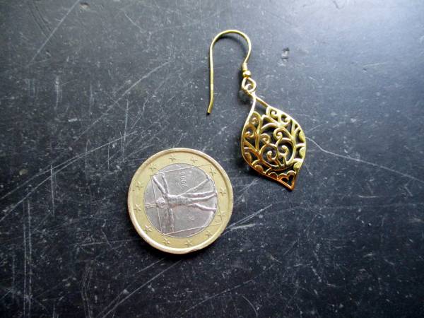 Ohrring, Ohrhänger, Blatt, verziert, Silber, vergoldet, Schmuck, Frauen